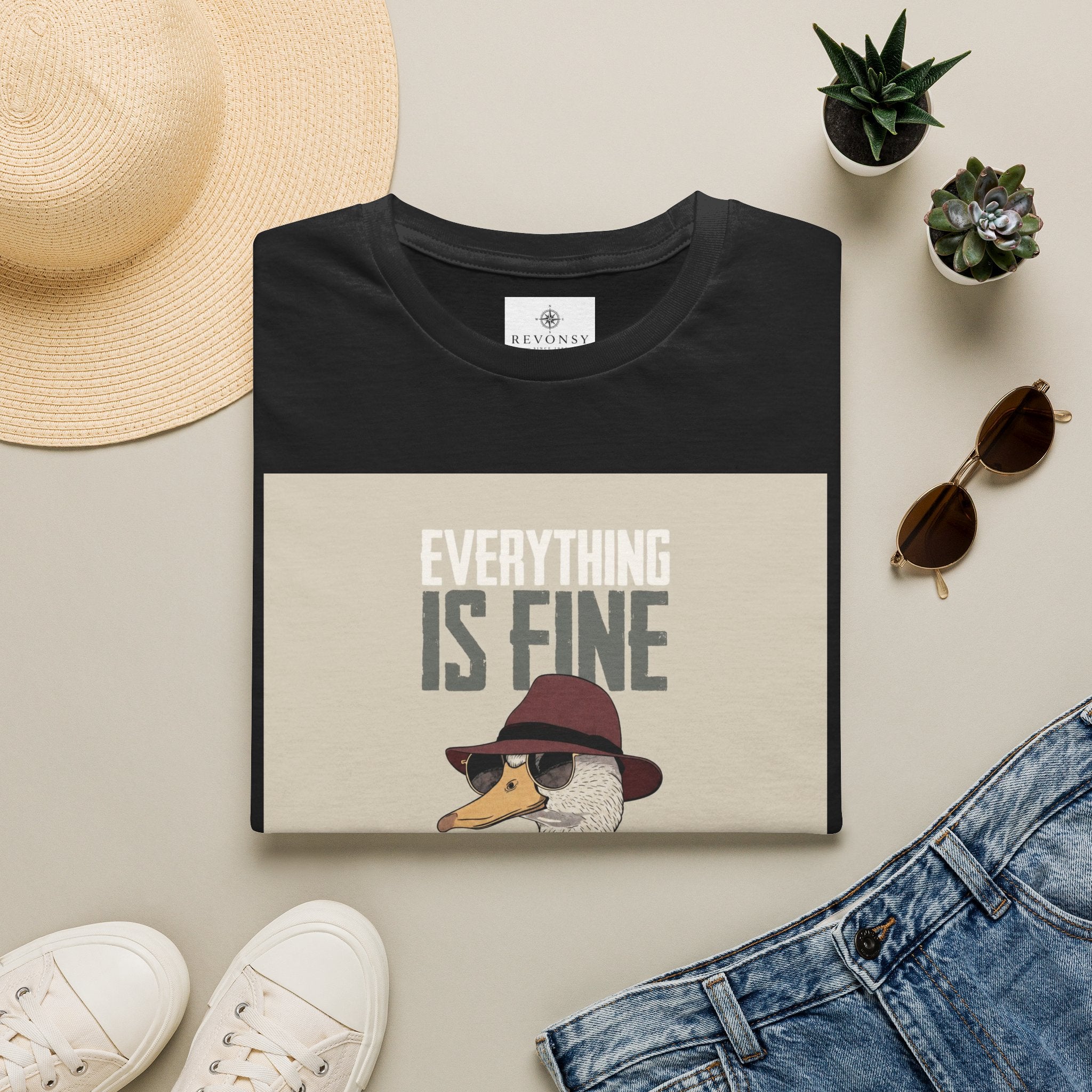 Everything Is Fine Duck T‑Shirt — Funny Retro Goose Graphic Tee