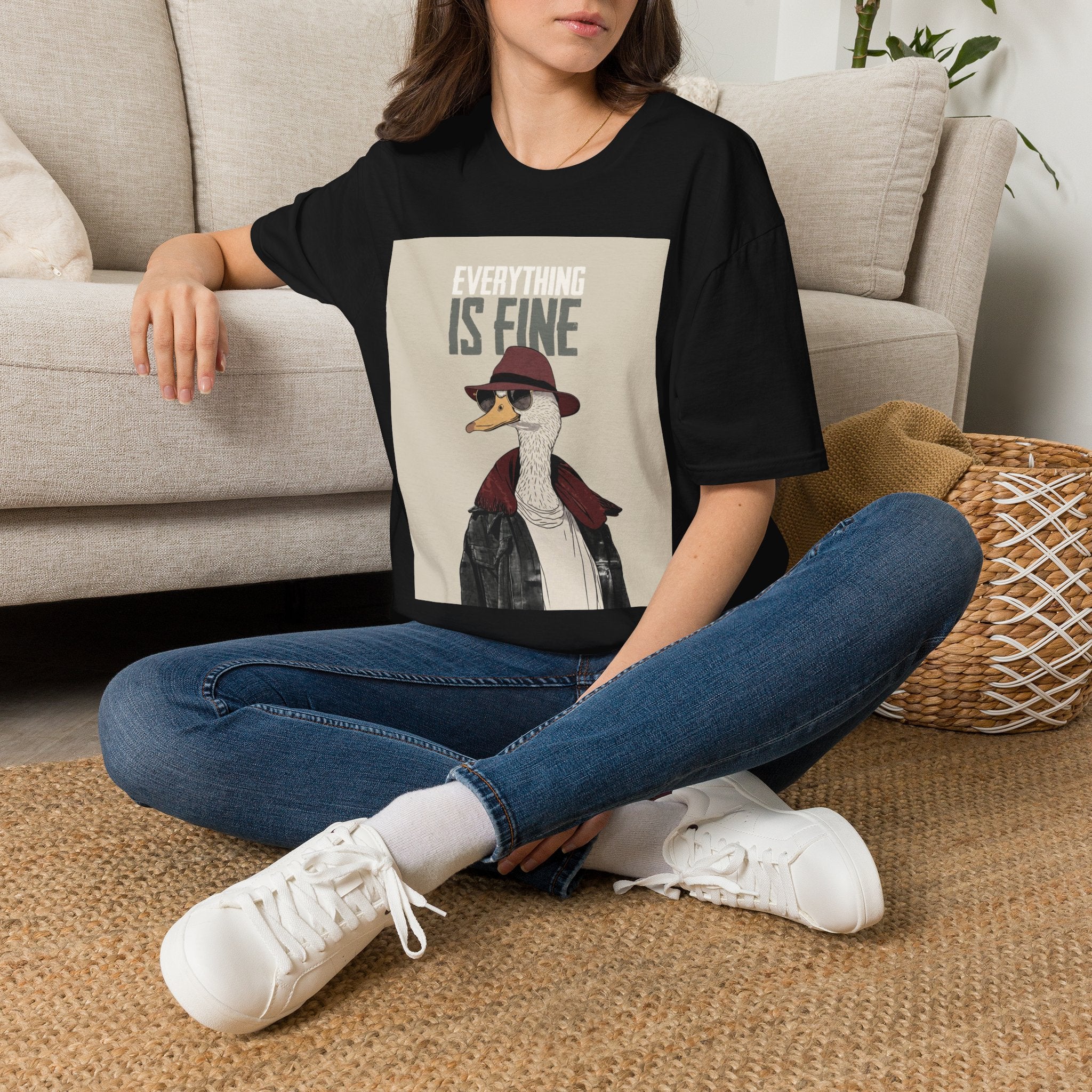 Everything Is Fine Duck T‑Shirt — Funny Retro Goose Graphic Tee